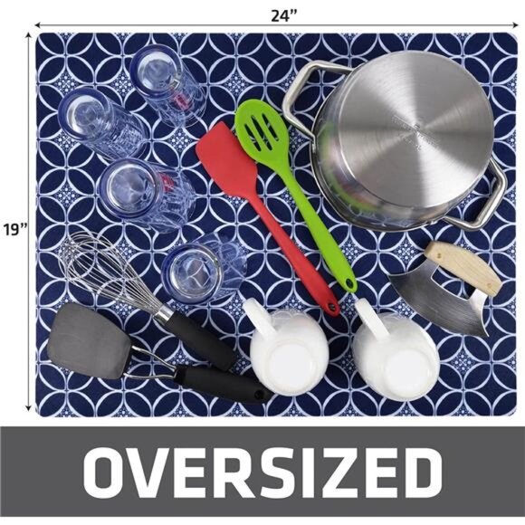 Dish Drying Mat,Oversized (19”x24”),Low-Profile,Super Absorbent,Quick Dry Fabric - Picture 5 of 7